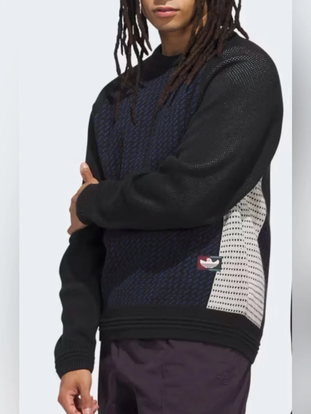 Adidas Men's Shmoofoil Sweater Black and Navy Crewneck Sweater
